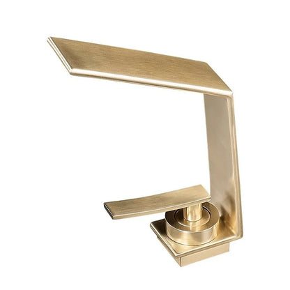 Luxo contemporâneo escovado ouro bacia de água quente & fria torneiras misturadoras pia do banheiro cachoeira bico mistura lavatório metal torneiras