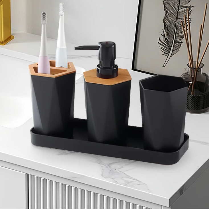 8Pcs Bathroom Set with Cup Holder Dish Dispenser Bin Brush Bathroom Accessories with Soap Dish Dispenser Trash Can Toilet Brush