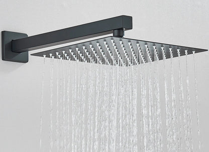 Black Concealed Shower System Rain Waterfall Bathroom Embedded Shower Faucet Set with Tub Spout