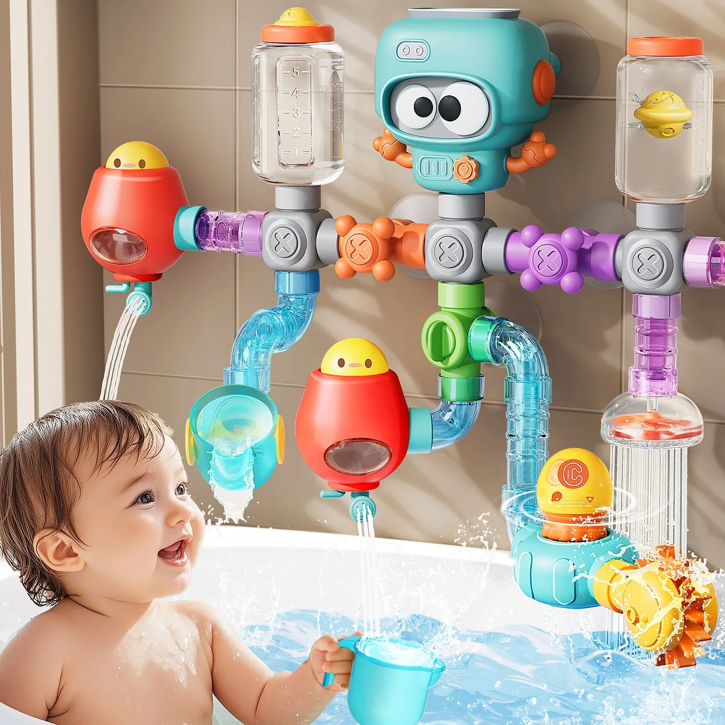 Rotating Tube and Water Play Set for Children's Bath Time