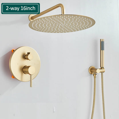 Brushed Gold Rainfall Shower System with Mixer