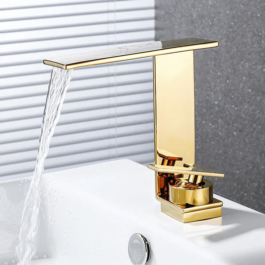Branco torneira da bacia da pia do banheiro cachoeira latão torneiras misturadoras de água quente e fria novo design único punho torneira da bacia guindaste preto