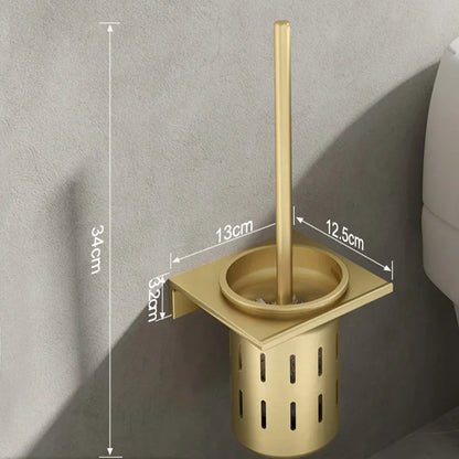 Conjunto de escova de vaso sanitário sem perfuração, espaço de parede do banheiro alumínio escovado ouro escova de limpeza titular