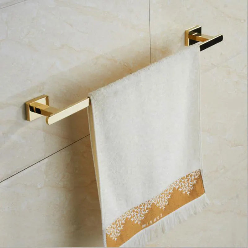 Banhado a ouro Brass Made Toalha Bar, Toilet Paper Holder, Robe Hook, Acessórios do banheiro, Hardware, 4 Pcs Set