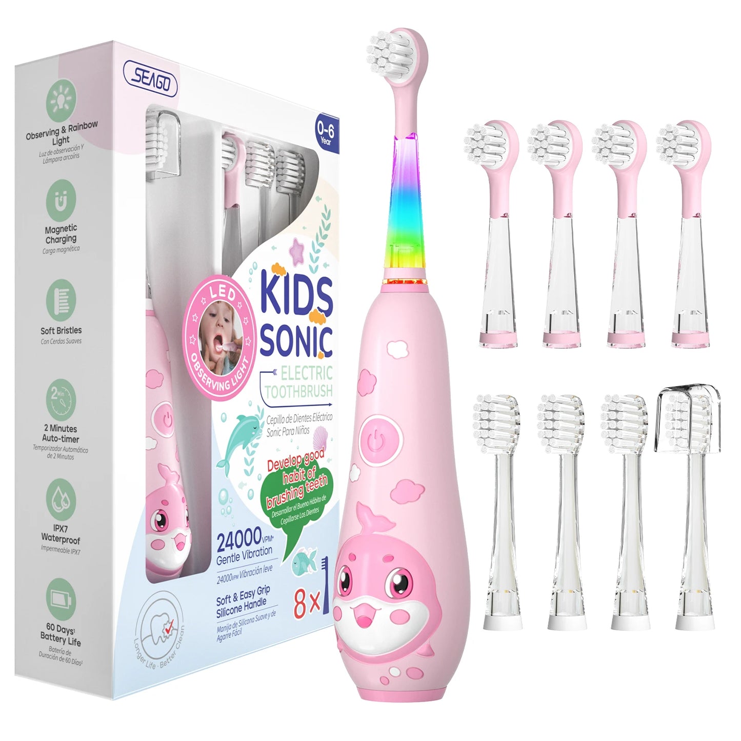 Seago Kids Electric Toothbrush With Colorful Dolphin Design
