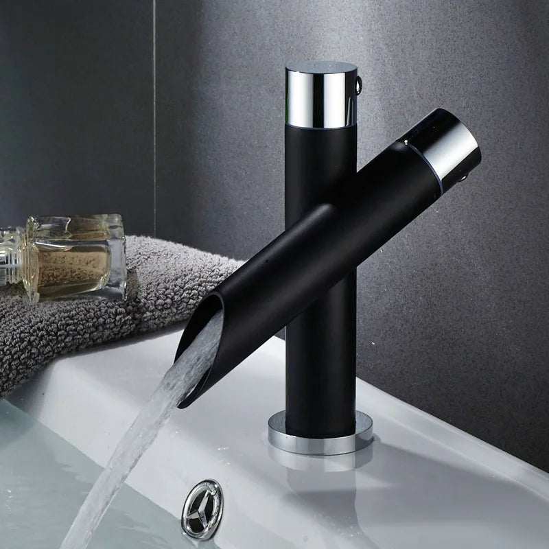 Black Bathroom Basin Faucet New Type Cold And Hot Water Mixer Deck Installation Sink Tap Washing Water-Saving Crane no pipe