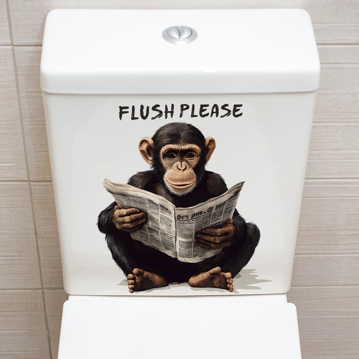 Chimpanzee Newspaper Sticker for the Toilet
