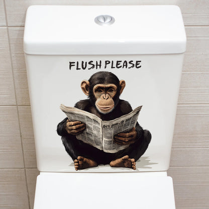 Chimpanzee Newspaper Sticker for the Toilet