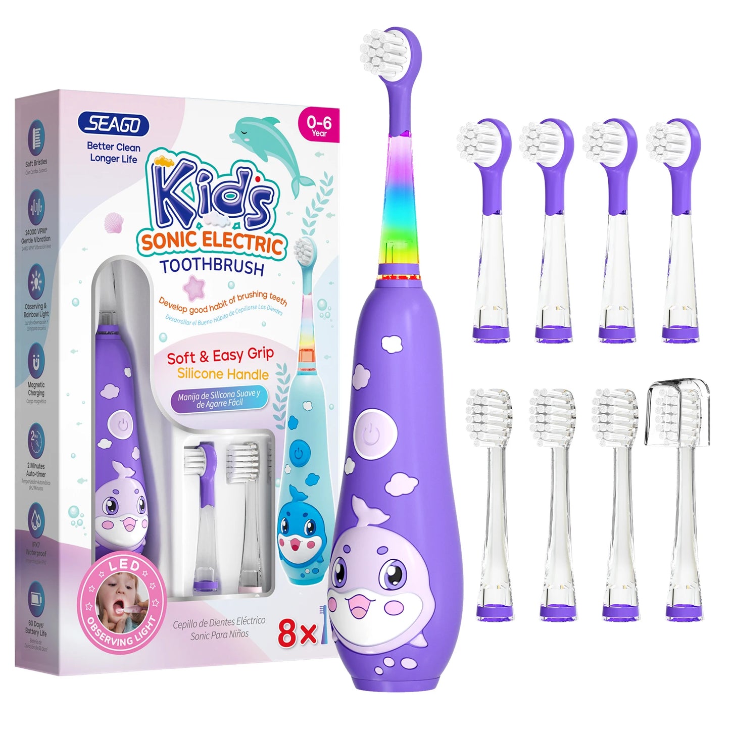 Seago Kids Electric Toothbrush With Colorful Dolphin Design