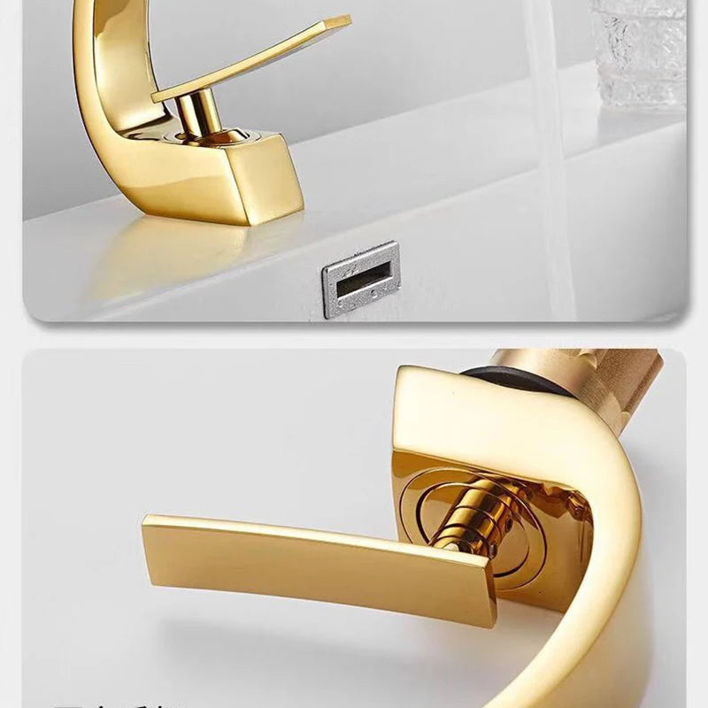 Bathroom Basin Faucet Deck Mount Washing Sink Cold and Hot Water Mixer Tap Creative Curved Mixers