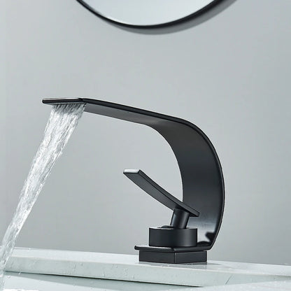 Black Thin style Bathroom Sink Faucet  Modern Mixer Hot Cold Water Tap Waterfall Deck Mounted Vessel Sink Faucet