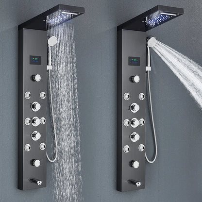 Painel de chuveiro led sistema torre chuva cachoeira coluna chuveiro hidroeletricidade display lcd com massagem corpo spa banho torneira do chuveiro