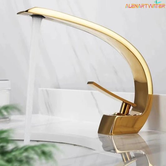 Bathroom Basin Faucet Deck Mount Washing Sink Cold and Hot Water Mixer Tap Creative Curved Mixers