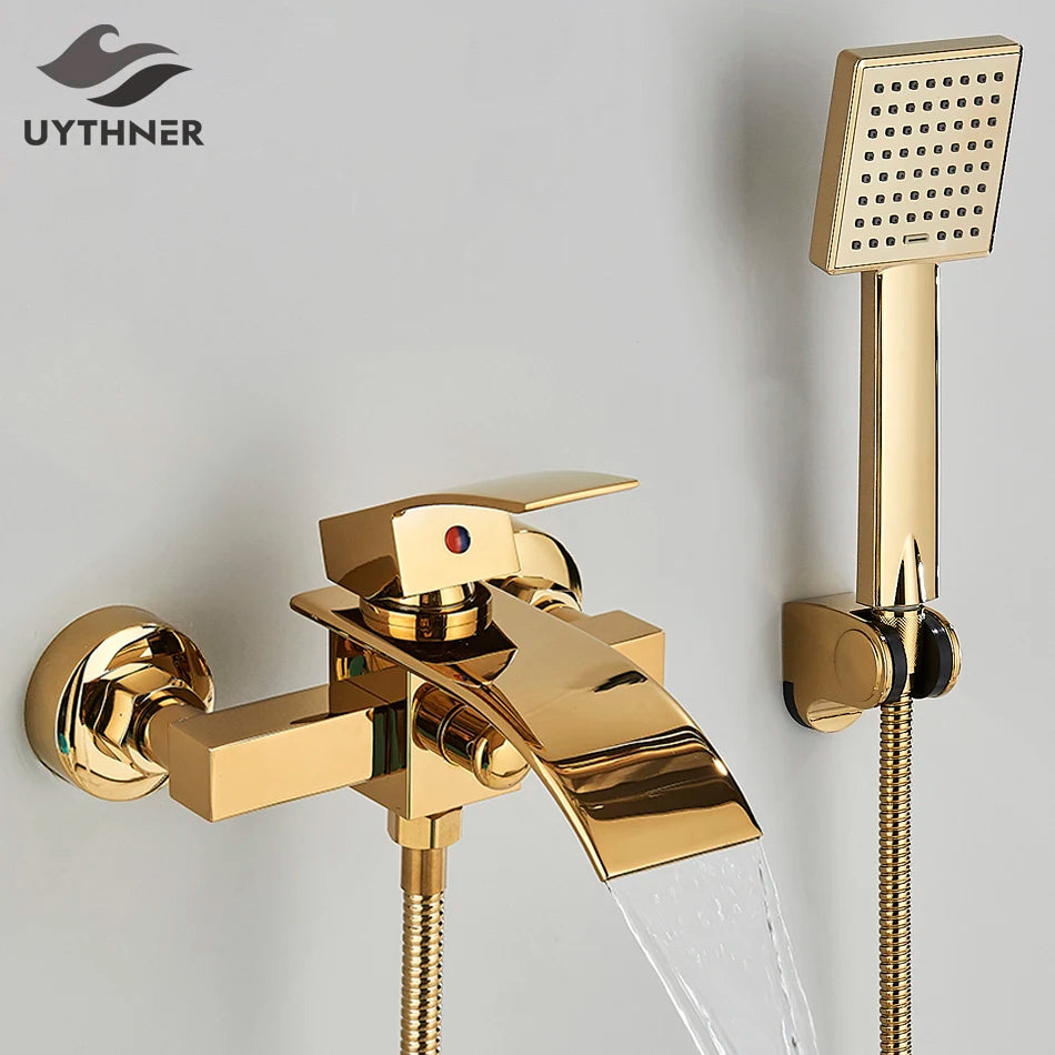 Luxurious Gold Waterfall Bath & Shower Mixer by Aura Banho