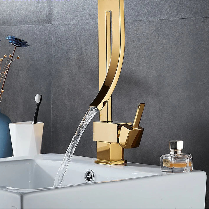 Wanmivezlo Bathroom Basin Faucet Brass Deck Mounted Waterfall Mixer Taps Single Handle Hot Cold Water Mixer Tap