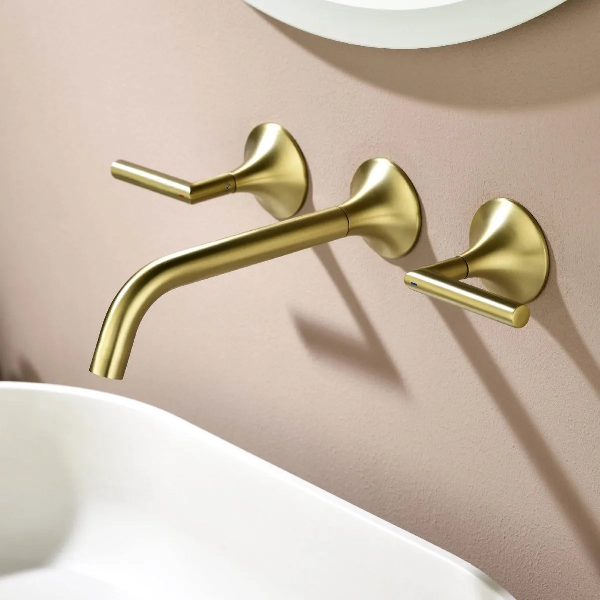 Torneira de Parede para Banheiro com Acabamento Escovado Dourado, Misturador de Água Quente e Fria em Latão Cromado