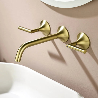 Torneira de Parede para Banheiro com Acabamento Escovado Dourado, Misturador de Água Quente e Fria em Latão Cromado