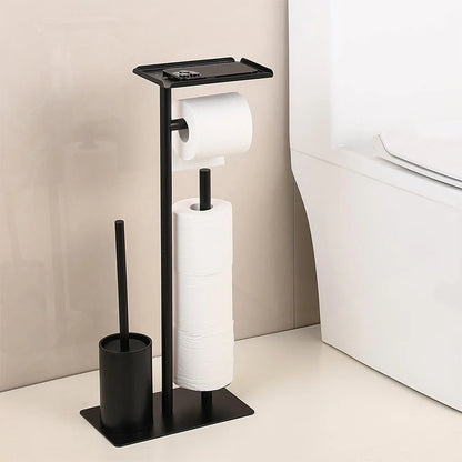 Stainless Steel Standing Toilet Set, Toilet Paper Holder with Toilet Brush for Bathroom Storage