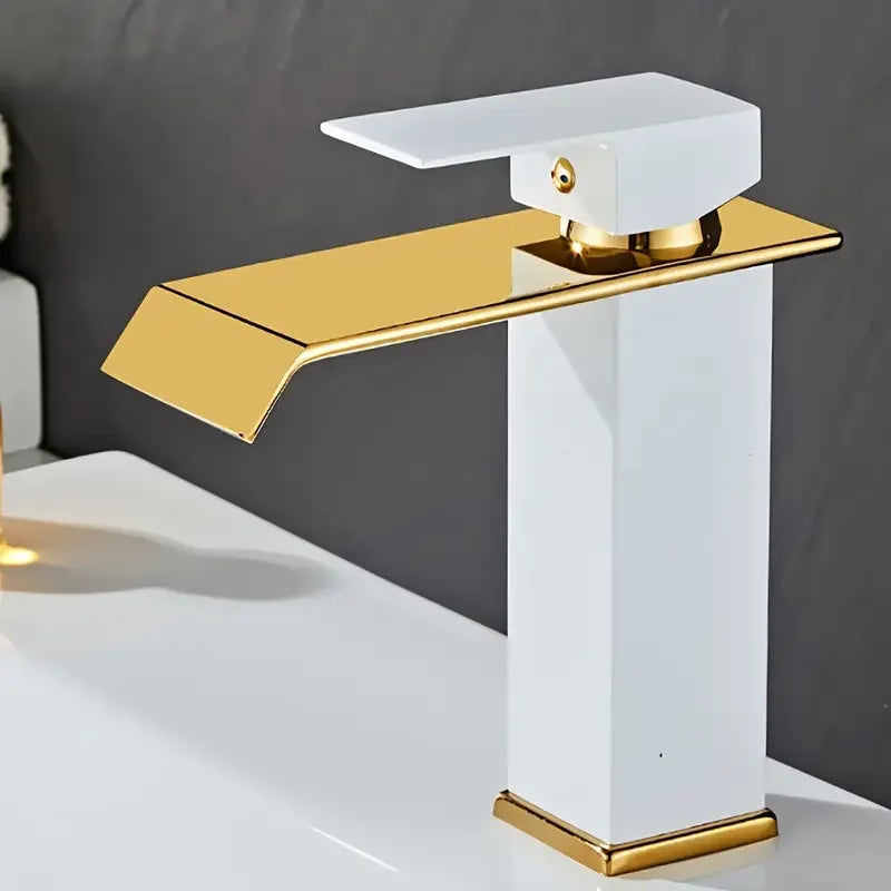 Luxury Glam Style Waterfall Bathroom Sink Faucet - 304 Stainless Steel, Cold and Hot Water Mixer Tap with Chrome Finish,
