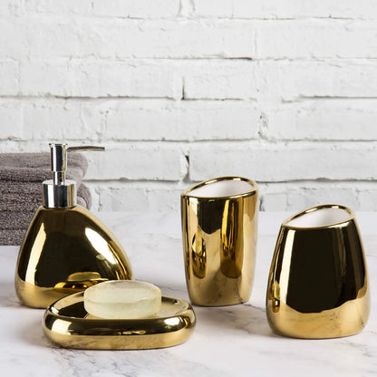 Acessório Do Banheiro De Ouro Conjunto com Saboneteira, Mouthwash Cup, Toothbrush Holder, Presente Do Banheiro, 4 Pcs