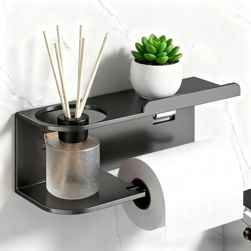 Wall-Mounted Bathroom Toilet Paper Holder with Roll Dispenser and Storage Shelf – Space-Saving Organizer for Home Restroom