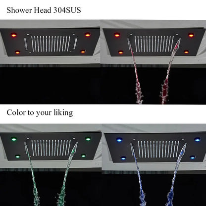 Torneira termostática de luxo para chuveiro, conjunto de chuveiro com led, montagem no teto, cascata e chuvas, sistemas de chuveiro de banheiro, misturador de chuveiro de 3 vias