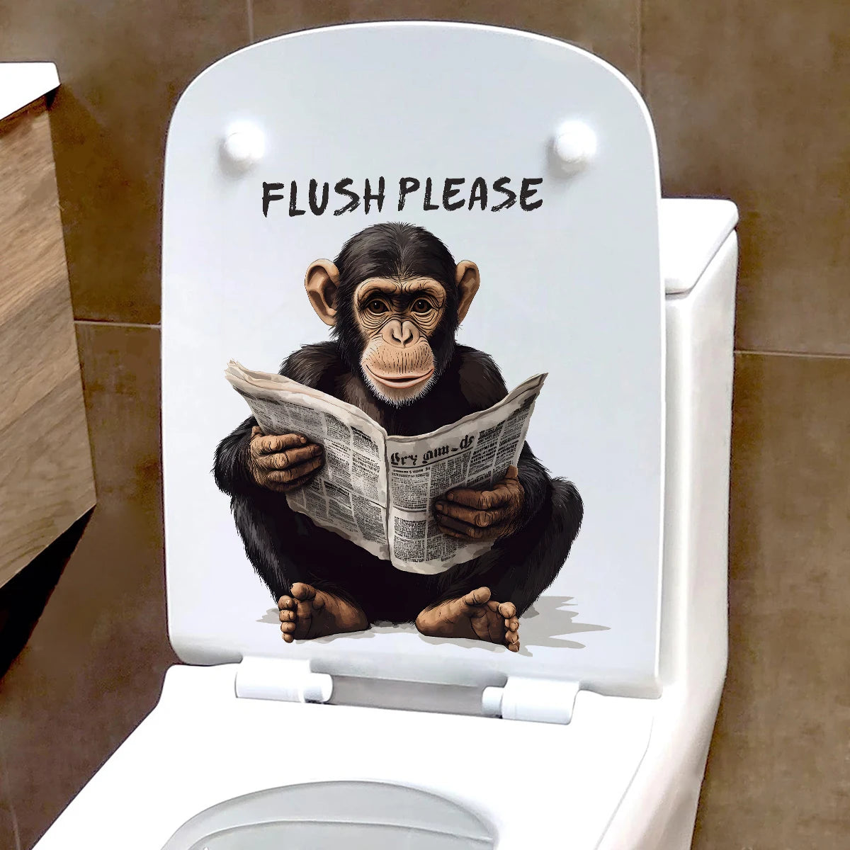 Chimpanzee Newspaper Sticker for the Toilet