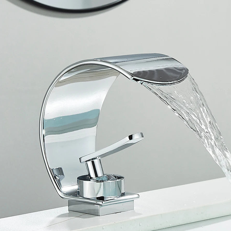 Elegant Matte Black Waterfall Bathroom Faucet
