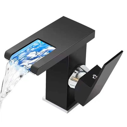 LED Waterfall Bathroom Basin Faucet Wash Sink Mixer Faucet White Black Chrome Sink Faucet Single Handle Toilet Mixer Tap