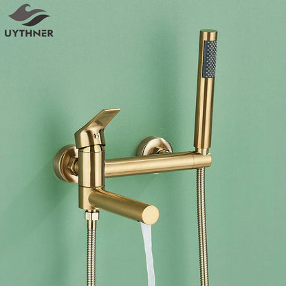 Uythner Wall-Mounted Brass Bath Mixer with Swivel Spout