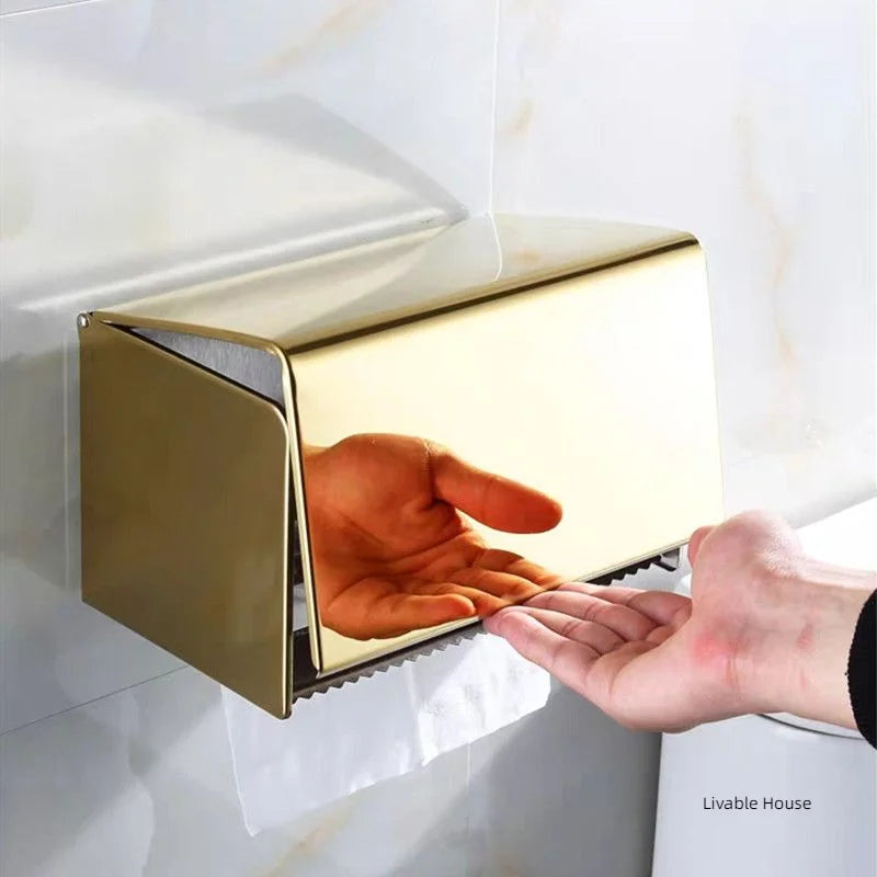 Caixa de papel higiênico suporte do telefone ouro aço inoxidável rolo rack papel à prova dwaterproof água suporte toalha banheiro preto caixa tecido