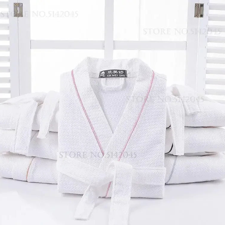 100% Cotton Couple Robe Waffle Bathrobe Gown Kimono Yukata Home Clothes Casual Women Sleepwar Nightwear Spring Summer Loungewear