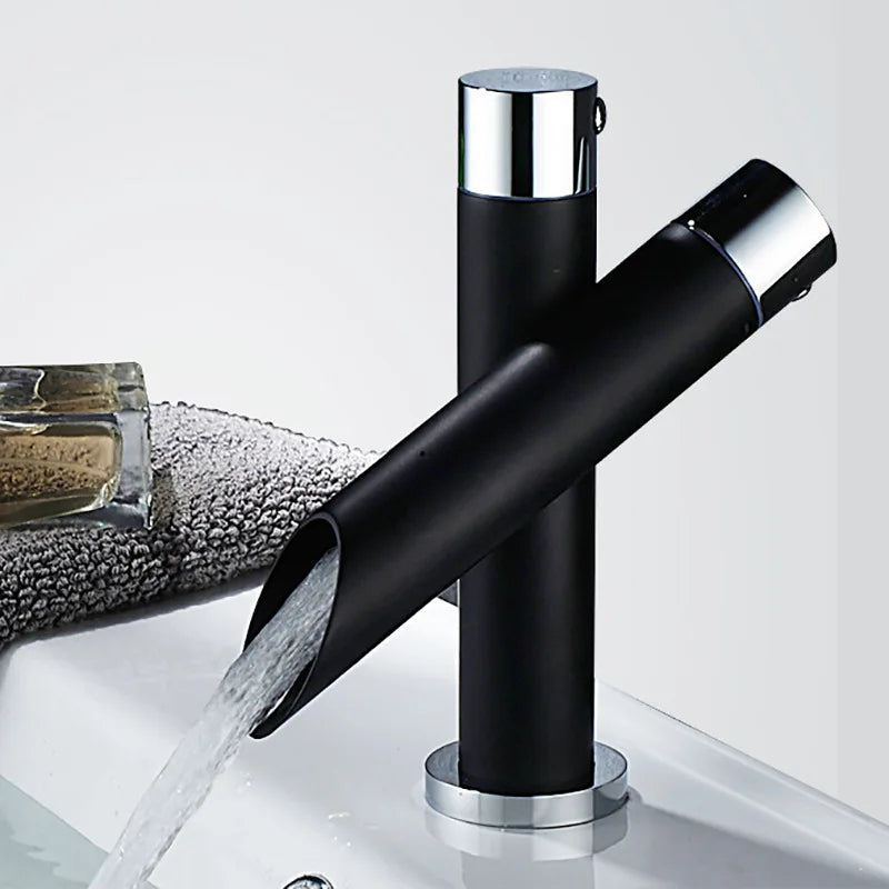 Black Bathroom Basin Faucet New Type Cold And Hot Water Mixer Deck Installation Sink Tap Washing Water-Saving Crane no pipe
