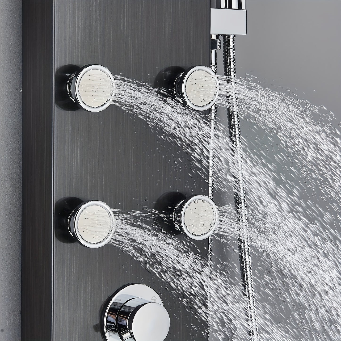 Shower Set for Bathroom, Black Massage Head, Rainfall Shower Panel with 5-Function Shower Tower, Shower Faucet, 5 Shower Modes: Rain And Waterfall Spray, Body Massage Nozzle, Handheld Sprayer, Bathtub Spout, Stainless Steel Shower Column Panel