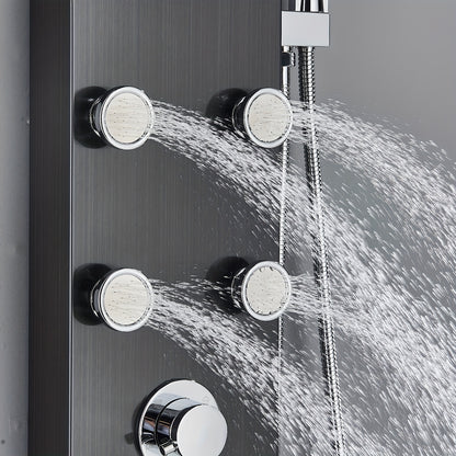 Shower Set for Bathroom, Black Massage Head, Rainfall Shower Panel with 5-Function Shower Tower, Shower Faucet, 5 Shower Modes: Rain And Waterfall Spray, Body Massage Nozzle, Handheld Sprayer, Bathtub Spout, Stainless Steel Shower Column Panel