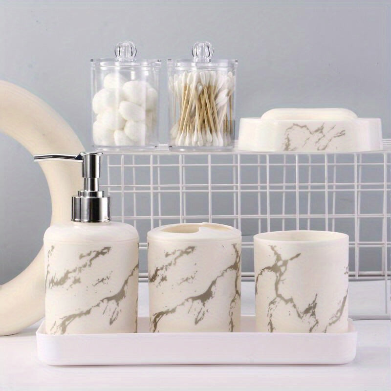 7pcs Marble Soap Bottle Kit, Bathroom Supplies