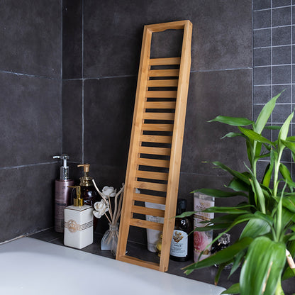 Natural Wood Colored Bamboo and Wood Anti Slip Bathroom Bathtub Bath Rack, Multi Functional Bath Storage Rack, Square Bathtub Tray