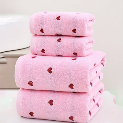 2pcs 1pc 34*75cm + 1pc 70*140cm Pure Valentine's Day Love Jacquard Towel Bath Towel Adult Couple Towel Bath Towel Valentine's Day Gift Towel Bath Towel Universal Home Daily Use Washcloth 35*75cm Towel 1pc and Beach Swimming Bath Towel 70*140cm Bath Towel 1pc