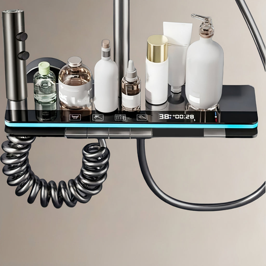 Luxury LED Shower System with Digital Shower Controller, Showerhead and Body Spray Head - Modern Black/blue Design, Durable Aluminum Structure, Temperature Controlled Shower Experience, Easy to Install, Ideal Bathroom Upgrade Gift, Shower Kit, for