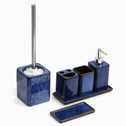 Zen Essence Fambe Collection | 5pcs Blue Bathroom Accessories Set | Soap Dispenser, Toothbrush Holder, Tumbler, Vanity Tray, & Multipurpose Holder | Decor Organiser