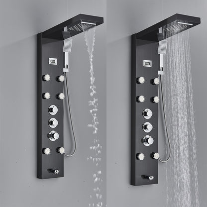 Shower Set for Bathroom, Black Massage Head, Rainfall Shower Panel with 5-Function Shower Tower, Shower Faucet, 5 Shower Modes: Rain And Waterfall Spray, Body Massage Nozzle, Handheld Sprayer, Bathtub Spout, Stainless Steel Shower Column Panel