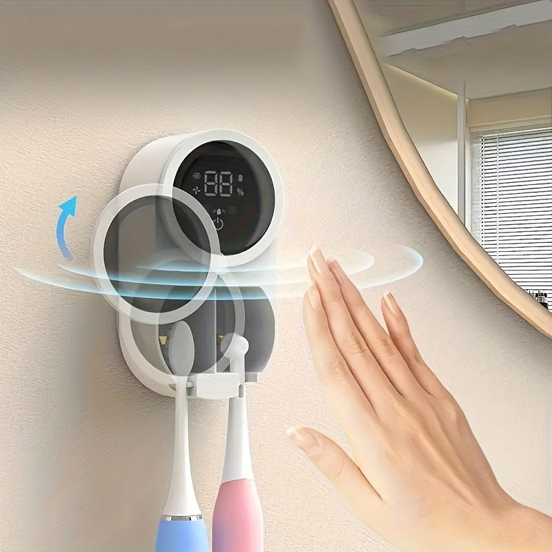 A Smart Dual Toothbrush Holder Suitable for All Four Seasons - Features Automatic Drying Cycles, Automatic Sensing Storage, USB Charging with Clear Battery Display, Easy Wall-Mounted Installation Without Drilling