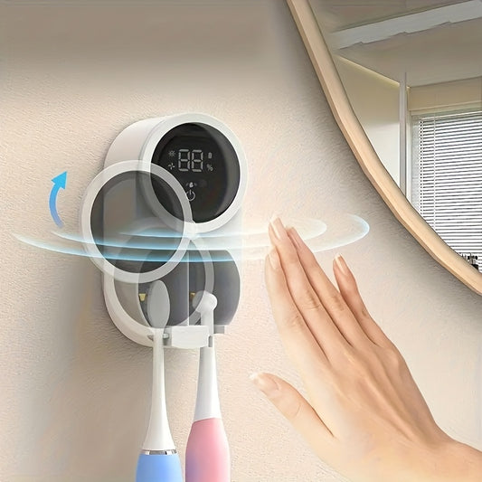 A Smart Dual Toothbrush Holder Suitable for All Four Seasons - Features Automatic Drying Cycles, Automatic Sensing Storage, USB Charging with Clear Battery Display, Easy Wall-Mounted Installation Without Drilling