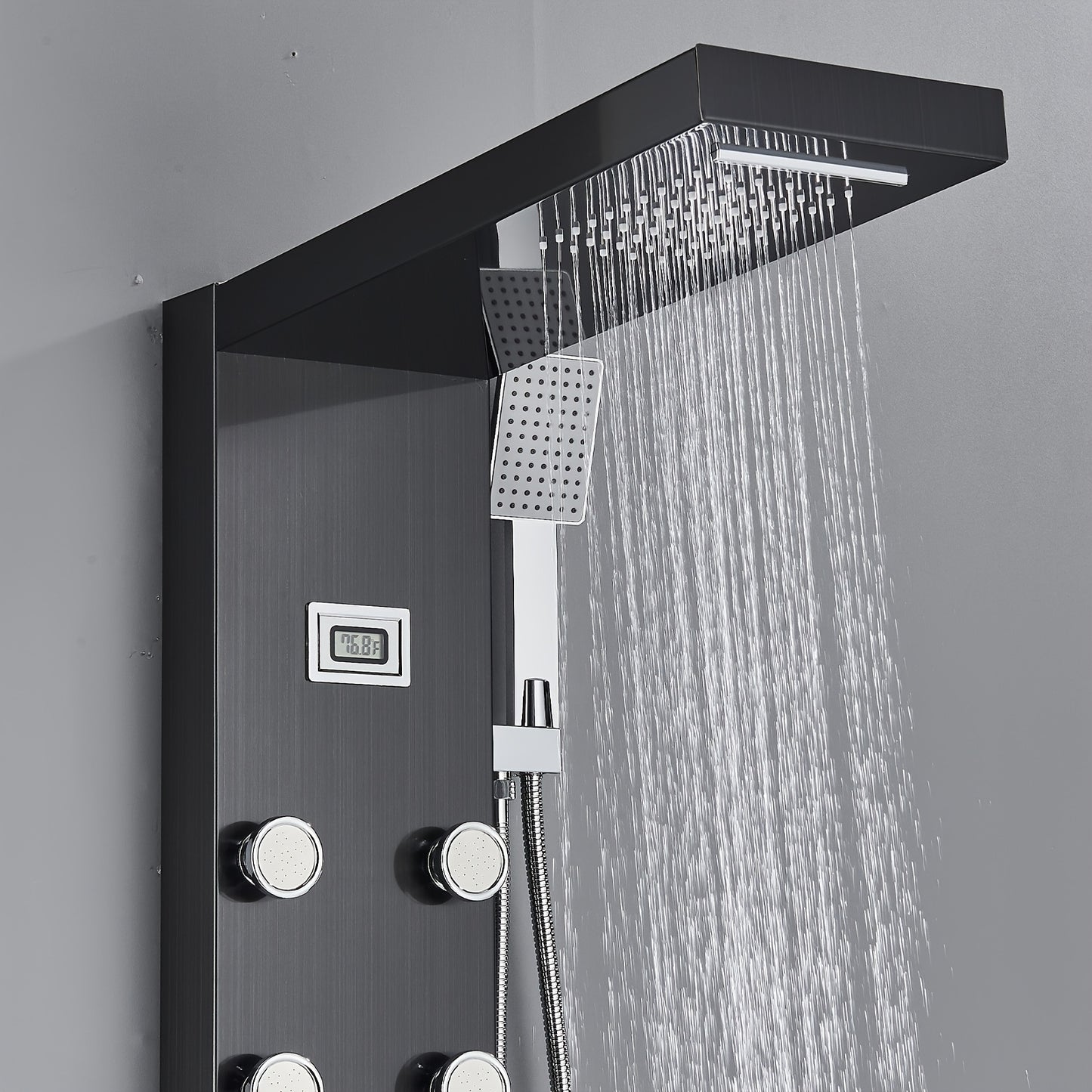 Shower Set for Bathroom, Black Massage Head, Rainfall Shower Panel with 5-Function Shower Tower, Shower Faucet, 5 Shower Modes: Rain And Waterfall Spray, Body Massage Nozzle, Handheld Sprayer, Bathtub Spout, Stainless Steel Shower Column Panel