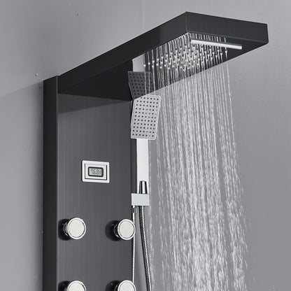 Shower Set for Bathroom, Black Massage Head, Rainfall Shower Panel with 5-Function Shower Tower, Shower Faucet, 5 Shower Modes: Rain And Waterfall Spray, Body Massage Nozzle, Handheld Sprayer, Bathtub Spout, Stainless Steel Shower Column Panel