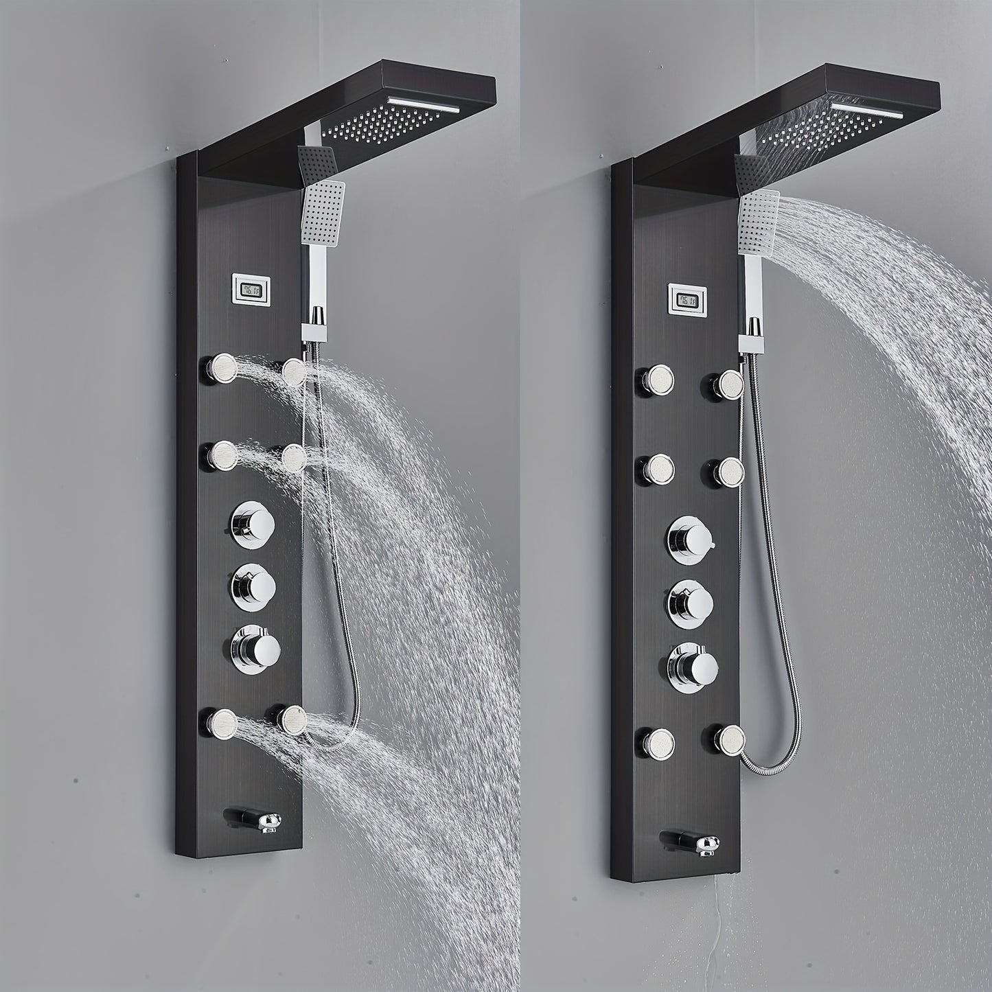Shower Set for Bathroom, Black Massage Head, Rainfall Shower Panel with 5-Function Shower Tower, Shower Faucet, 5 Shower Modes: Rain And Waterfall Spray, Body Massage Nozzle, Handheld Sprayer, Bathtub Spout, Stainless Steel Shower Column Panel
