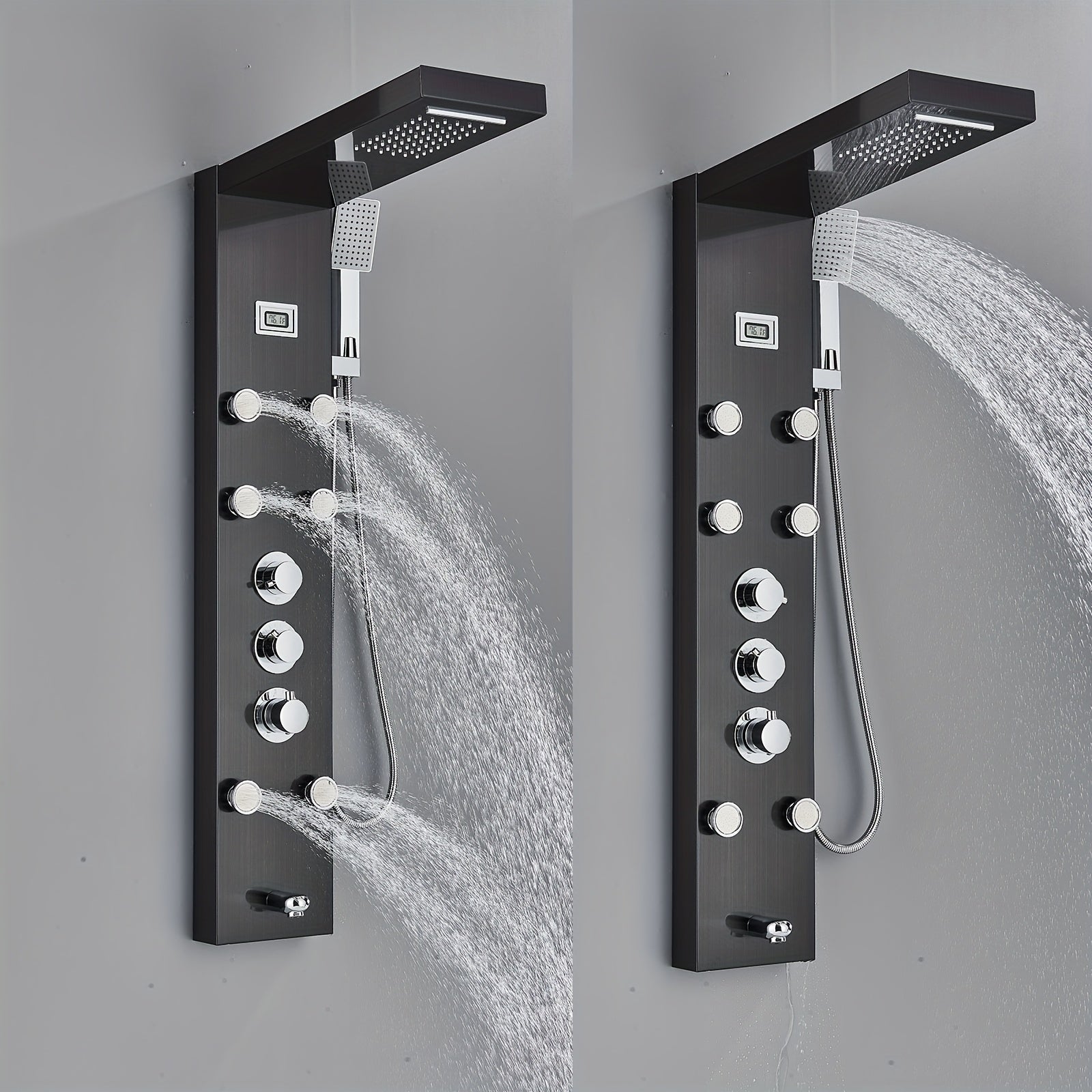 Shower Set for Bathroom, Black Massage Head, Rainfall Shower Panel with 5-Function Shower Tower, Shower Faucet, 5 Shower Modes: Rain And Waterfall Spray, Body Massage Nozzle, Handheld Sprayer, Bathtub Spout, Stainless Steel Shower Column Panel