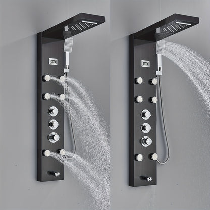Shower Set for Bathroom, Black Massage Head, Rainfall Shower Panel with 5-Function Shower Tower, Shower Faucet, 5 Shower Modes: Rain And Waterfall Spray, Body Massage Nozzle, Handheld Sprayer, Bathtub Spout, Stainless Steel Shower Column Panel