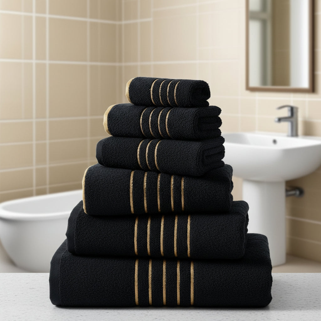Luxurious Microfiber Bath Towel Set with Golden Trim - 6pcs
